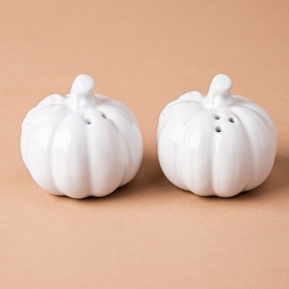NIB,Elegant Creamer & Sugar Set By Citrine/White Pumpkin Salt & Pepper Set By TT